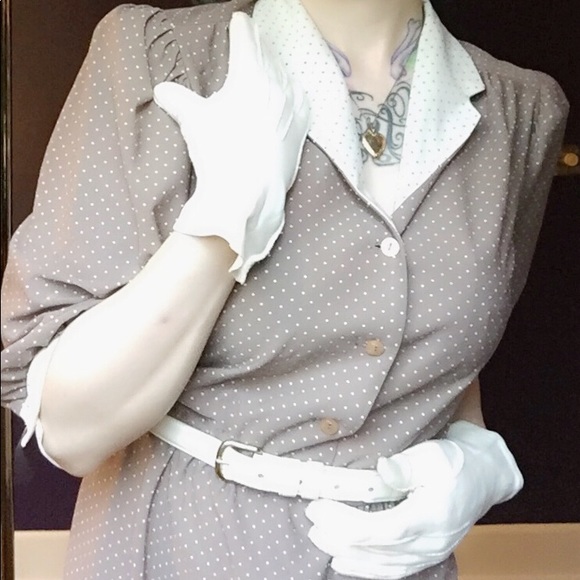 Vintage beige and cream polka dot dress - Picture 2 of 7